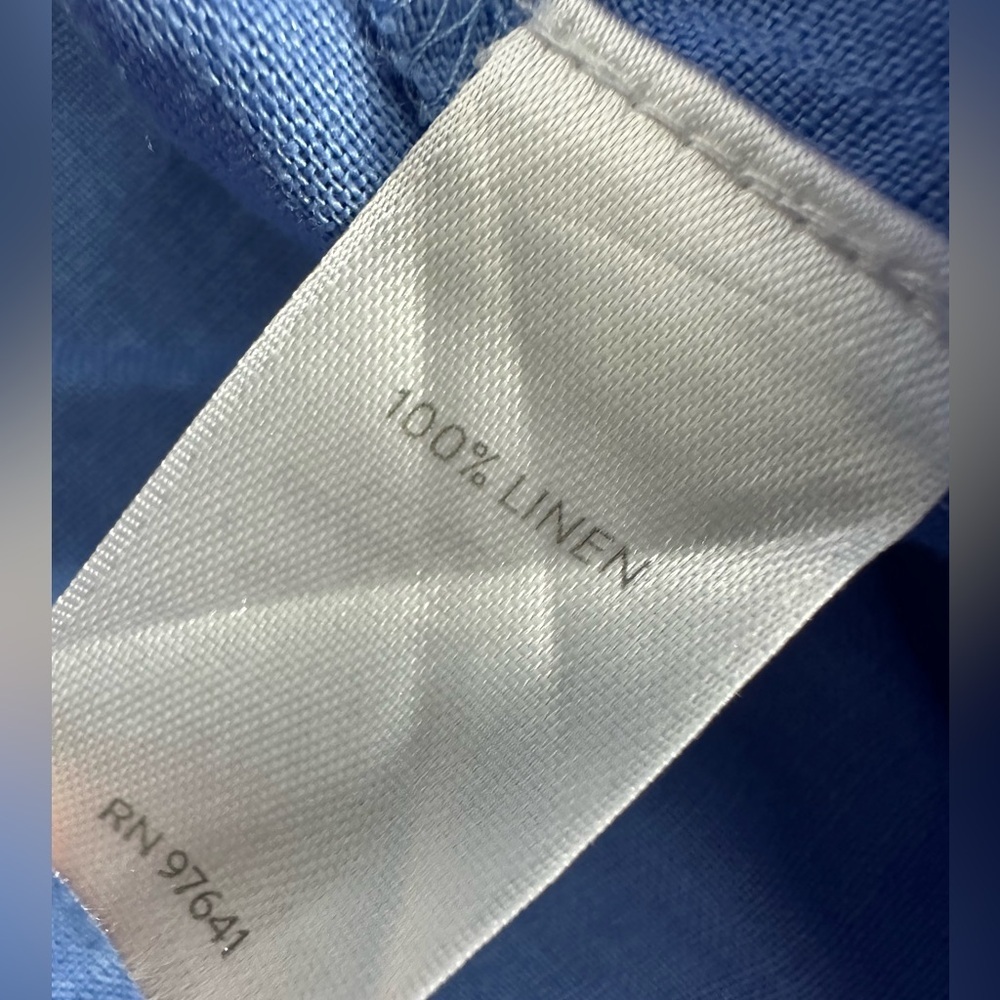 J Jill Love Linen Sz S Petite Blue Half Button Tunic With Side Pockets Roll Tab - Picture 9 of 12